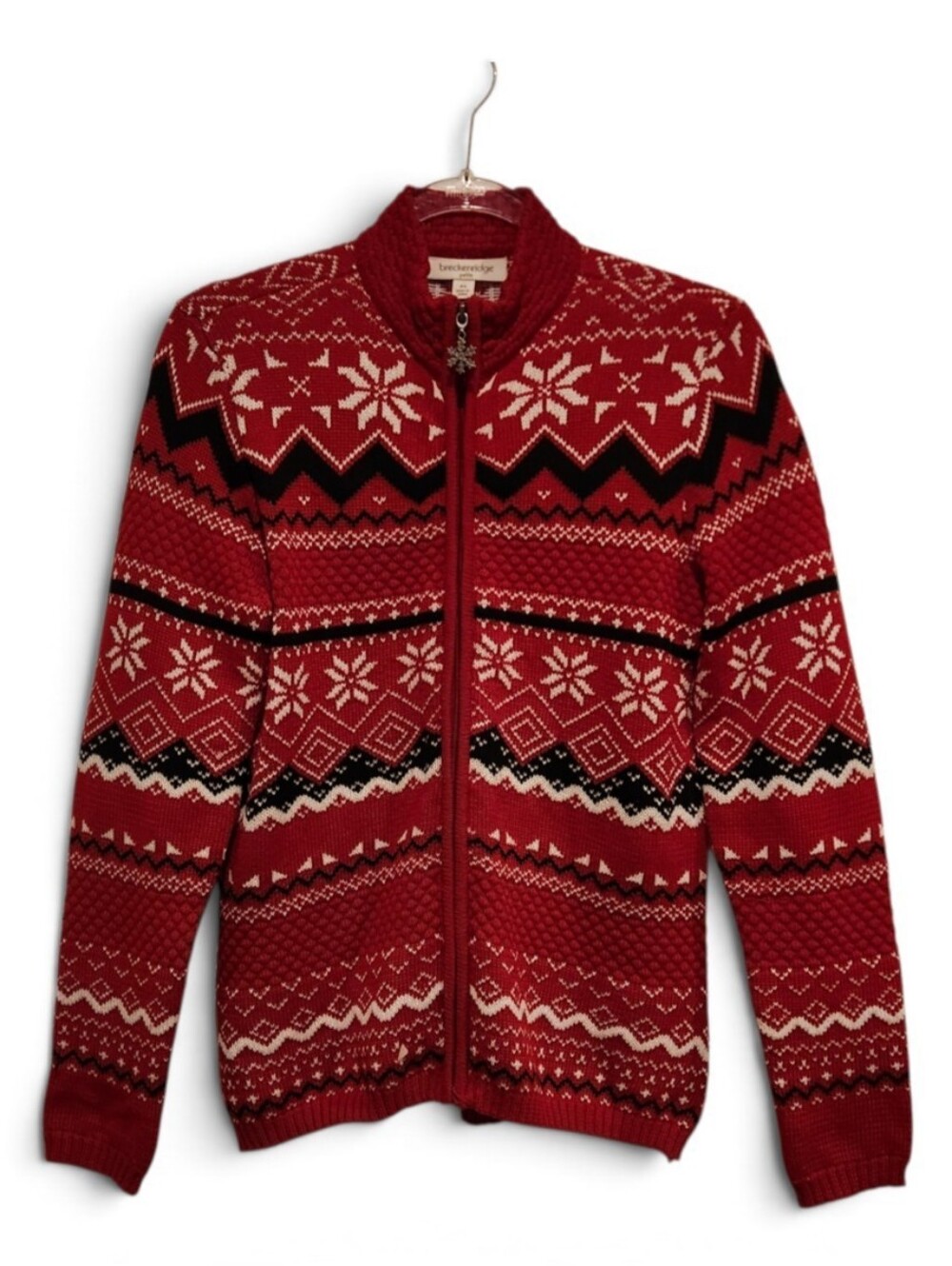 Breckenridge Red Holiday Chunky Knit Zip-up Sweater Christmas Grandpa Snowflake